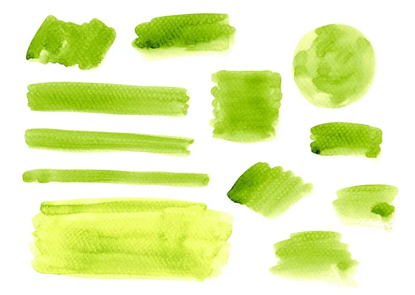 水彩画手 绿色水彩画 水彩画和圆形绿色手绘白纸纹理背景 — 图库照片