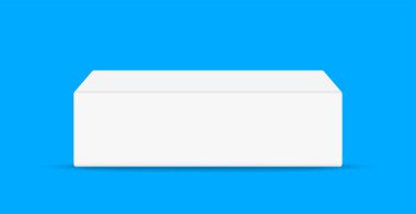 Paketleme ürünü için beyaz kutu, öndeki diş macunu kutusu model, açık mavi üzerine izole edilmiş karton kutu.