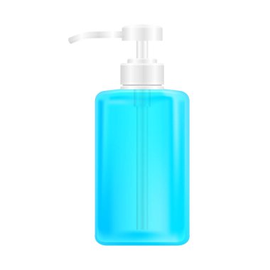 Hijyen şişesi el jeli beyaza izole edilmiş, alkol sıvı jel şişesi, klipsli sanat için ambalaj jeli şişesi.