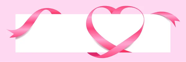 Pink Ribbon Heart Shape Mock Banner Ημέρα Του Αγίου Βαλεντίνου — Διανυσματικό Αρχείο