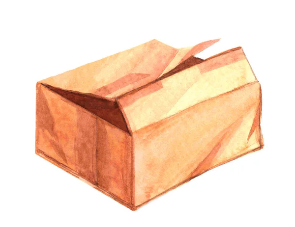 Damage Parcel Box Watercolor Broken Cardboard Box Brown Old Box — Stock Photo, Image