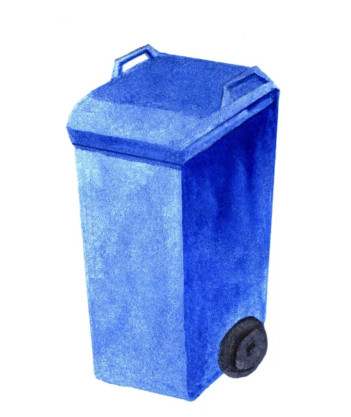 Blå Bin Akvarell Papperskorgen För Avfall Plast Papperskorgen Illustration — Stockfoto