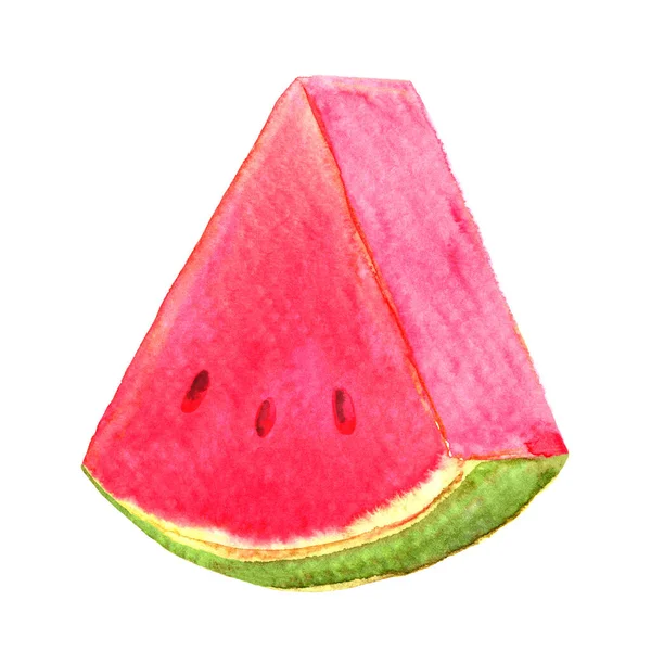 Watermelon Slice Watercolor Isolated White Watermelon Hand Drawn Sticker Clip — Stock Photo, Image