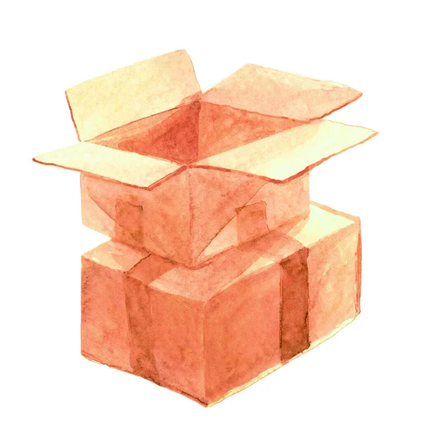 Akvarell Kartong Box Stack Last Låda Låda Frakt Box Illustration — Stockfoto