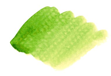 Suluboya el boyası, yeşil suluboya lekesi, arka plan için beyaz kağıt dokusuna çizilmiş suluboya çizgili yeşil el.