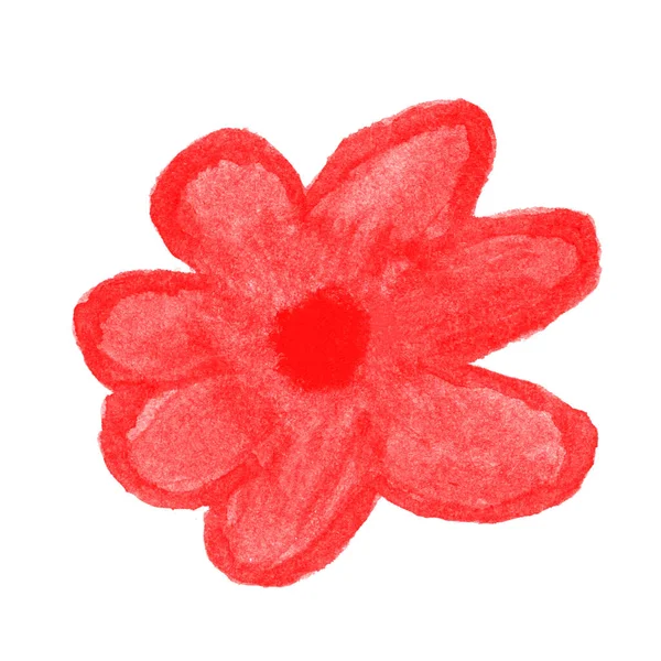 可爱的红花水彩画手 剪贴艺术花红色 儿童艺术概念 — 图库照片