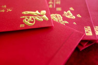 Kırmızı zarf, Kırmızı paket, Hong Bao Hongbao Vermek için, Angpao altın Fu sembolü, bereket sembolü, Şans, Refah ve Yeni Yıl Kutlaması sırasında Verme