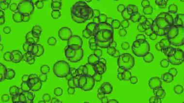 Kabarcık küreleri yeşil arkaplan üzerinde yüzen hareket özeti. 3D animasyon organik parçacıklar, yumuşak örtüşmeli, teknoloji, bilim, dijital sunumlar ve hareket grafikleri için mükemmel.