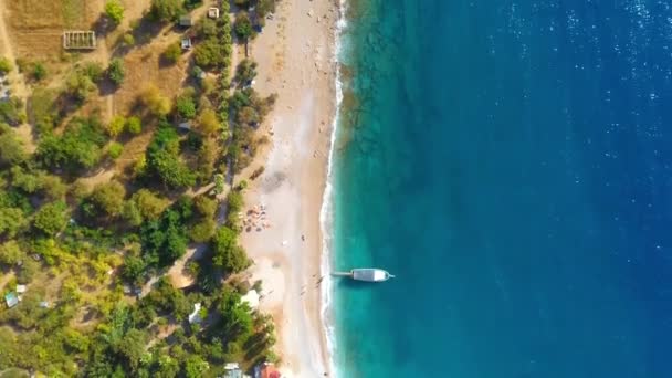 Aerial View Panning Along Beach Ocean — Stock Video