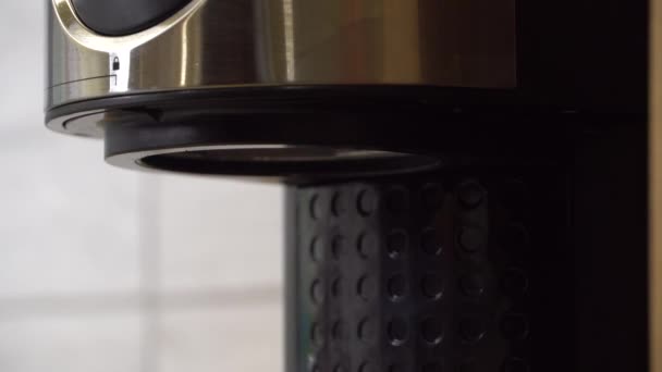 Бариста Мужчина Поставил Фильтродержатель Профессиональной Машине Приготовления Чашки Двойного Эспрессо — стоковое видео