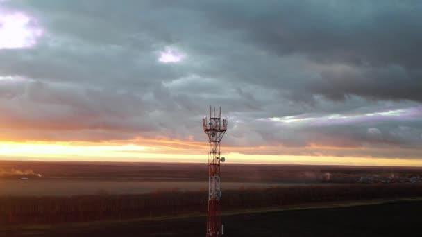 Aerial View Cellular Tower Internet Antenna Satellite Dish Telecommunication Tower — Stock Video