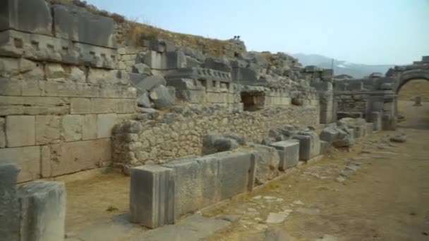 Руины Древнего Театра Городе Ксантос Турция Старые Римские Ликийские Скальные — стоковое видео