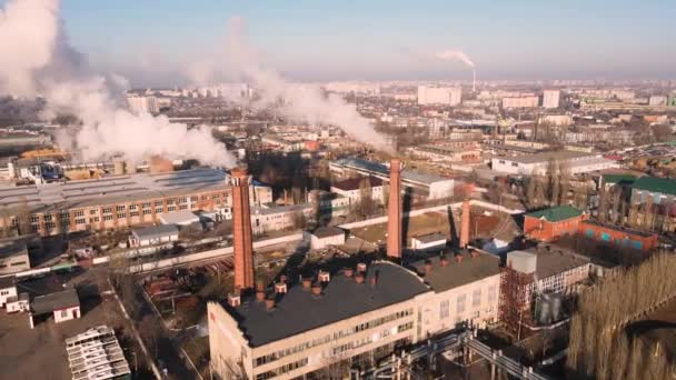 Vista Aérea Nubes Humo Tuberías Calderas Área Industrial Chimenea Humo — Vídeos de Stock