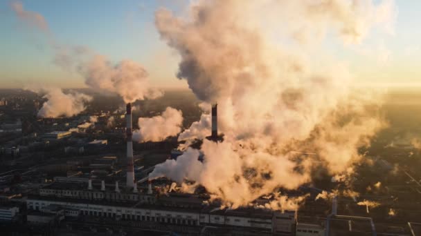 Contaminación Atmosférica Por Chimeneas Fábrica Zona Industrial Ciudad — Vídeos de Stock