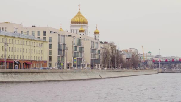 Moskauer Fluss Und Stadtbild Mit Kuppel Kathedrale Von Christus Dem — Stockvideo