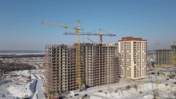 Aerial Residential Constructions Development Site Urban Construction Site High Crane — Stock Video