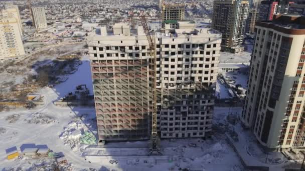 Aerial View Residential Building Construction Site Winter — Stock Video