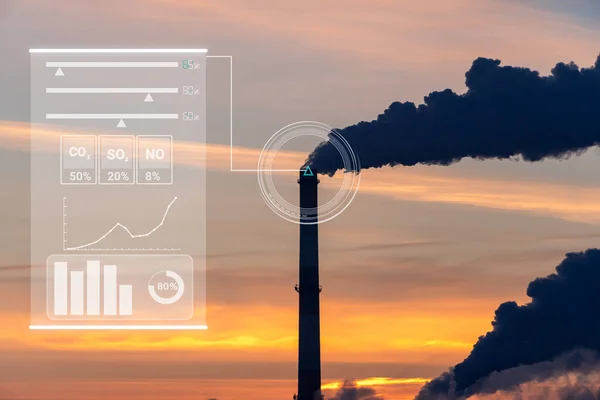 Kibocsátás Légkörbe Ipari Csövek Virtuális Digitális Kijelző Vezérlő Intelligens Érzékelő — Stock Fotó