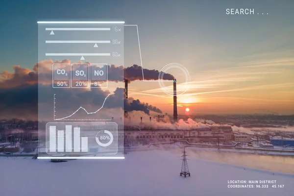 Kibocsátás Légkörbe Gyári Füst Csövek Virtuális Kijelző Vezérlés Intelligens Érzékelő — Stock Fotó