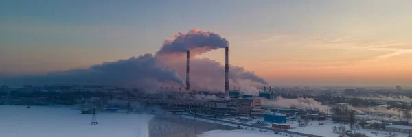 Industriell Zon Med Röret Tjock Vit Rök Hälls Från Fabriken — Stockfoto