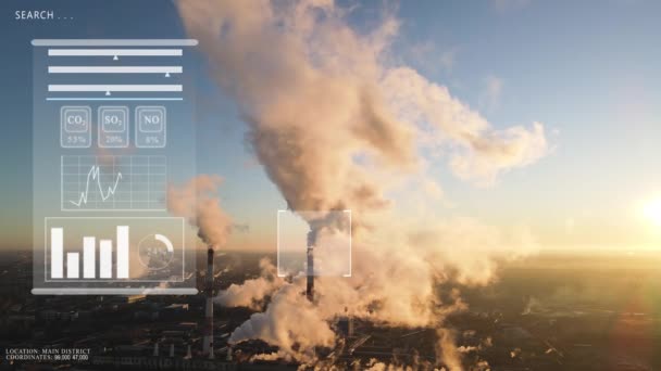 Smokestacks Factory Smoke Sunrise Con Controllo Virtuale Del Display Digitale — Video Stock