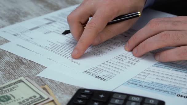 Man Filling Tax Form Tax Form Business Income Office Hand — Stock Video