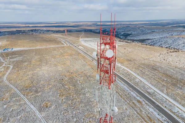 Telecommunication tower of 4G and 5G cellular. Base Station or Base Transceiver Station telecom. Wireless Communication Antenna Transmitter.