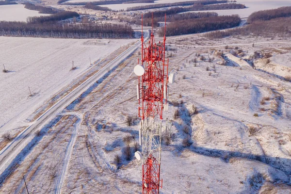 Telecommunication tower of 4G and 5G cellular. Base Station or Base Transceiver Station telecom. Wireless Communication Antenna Transmitter.