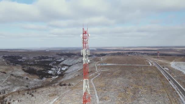 Telekomunikační Věž Mobilu Základna Nebo Základna Vysílače Bezdrátový Komunikační Anténní — Stock video