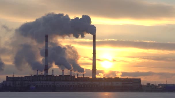 Plantenpijpen Vervuilen Atmosfeer Industriële Fabrieksvervuiling Rookgassen Industriële Zone Dikke Rookpluimen — Stockvideo