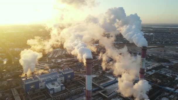 Industriel Fabrik Luftforurening Røgestack Udstødningsgasser Industrizone Tykke Røgfaner Klimaændringer Økologi – Stock-video