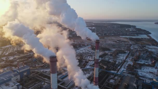 Atmosfera Industrial Poluição Fábrica Gases Escape Smokestack Fumaça Grossa Emissão — Vídeo de Stock