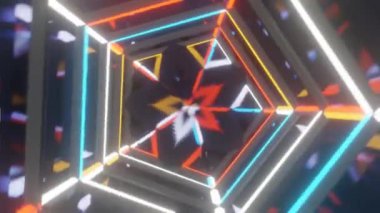 Soyut tünel sonsuz kıvrımlı animasyon arkaplanı. Parlak renkli çizgiler ışıldar ve ilerler. Kusursuz 3D döngü oluşturucu