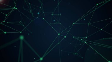 Siyah arkaplan üzerindeki soyut bağlantılı noktalar ve çizgiler. Hareket eden çizgiler ve noktalar ile iletişim ve teknoloji ağı kavramı