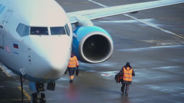 Pesawat Boeing 737 Milik Maskapai Penerbangan Bertarif Rendah Pobeda Tiba — Stok Video