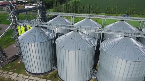 从空中看农业粮仓 谷类作物储罐 — 图库视频影像