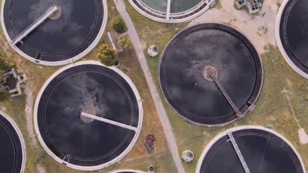 Vista Superior Aérea Recirculación Tanque Sedimentación Planta Tratamiento Agua — Vídeos de Stock