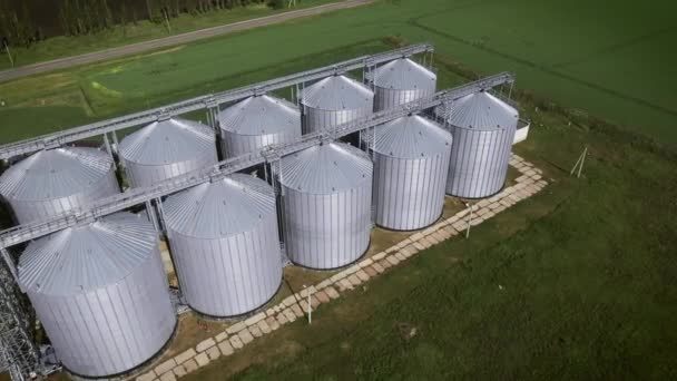 现代工业谷物升降机用于谷物储存 农用农场储存谷物的终端钢制筒仓 — 图库视频影像