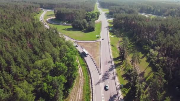 Aerial view highway interchange multiple road interchanges — стоковое видео