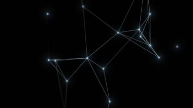 Ağ pleksus bağlantı yapısı. Hareketli noktalar ve çizgilerle soyut siyah arkaplan. Dijital teknoloji tasarımı. 3d oluşturma