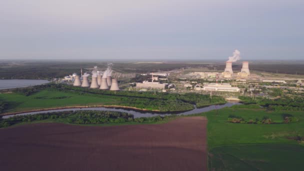 Central Nuclear Fontes Eletricidade Com Baixa Pegada Carbono Emissões Industriais — Vídeo de Stock