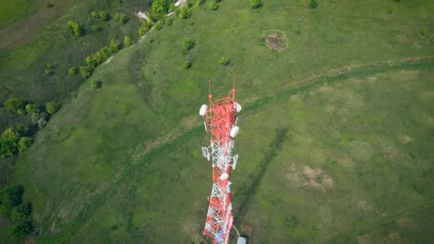 Mastro Telefone Torre Local Pilha Com Estação Base Vista Aérea — Vídeo de Stock