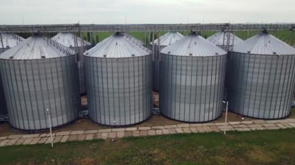 Grain Elevator Agricultural Storage Containers Silos Storing Agriculture Crop Countryside — Stock Video