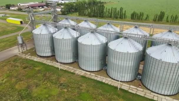 Complex Grain Storage Grains Agriculture Aerial View — Stock Video