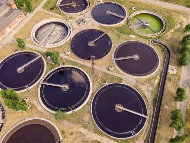 Lağım arıtma tesisi. Gri su geri dönüşümü. Atık yönetimi teması, hava görünümü