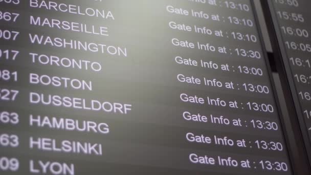 Przylot Pokładzie Odlotu Terminalu Lotniska Tablica Cyfrowa Pokazująca Informacje Lotnicze — Wideo stockowe