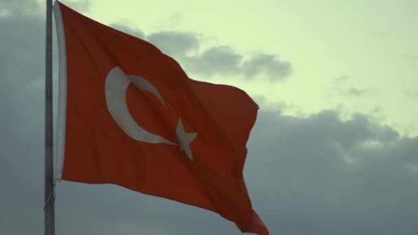 Turkish National Flag Waves Wind Sky — Stock Video