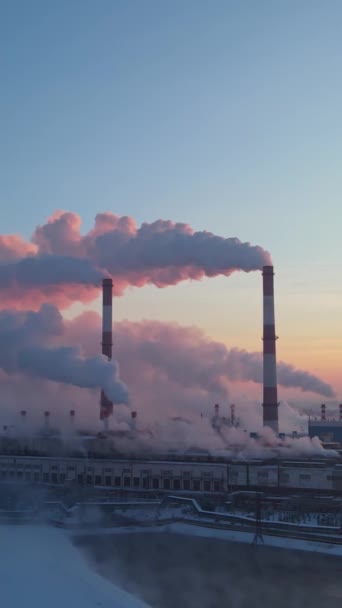 Røg stakke over solopgang himmel baggrund – Stock-video