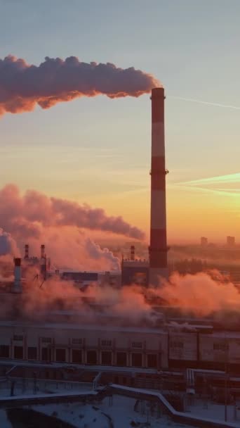 工业管道向大气排放的空中视图 垂直录像 全球变暖概念和空气污染 — 图库视频影像