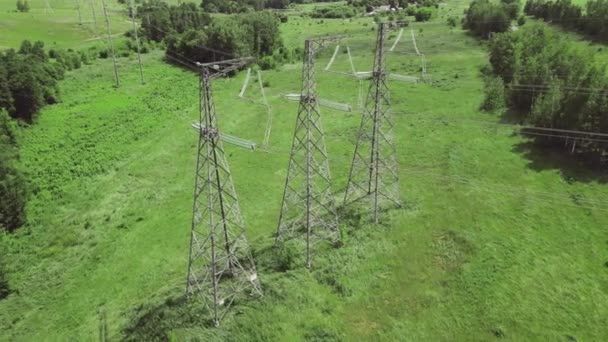 Línea Transmisión Energía Alto Voltaje Para Transporte Electricidad Central Eléctrica — Vídeos de Stock
